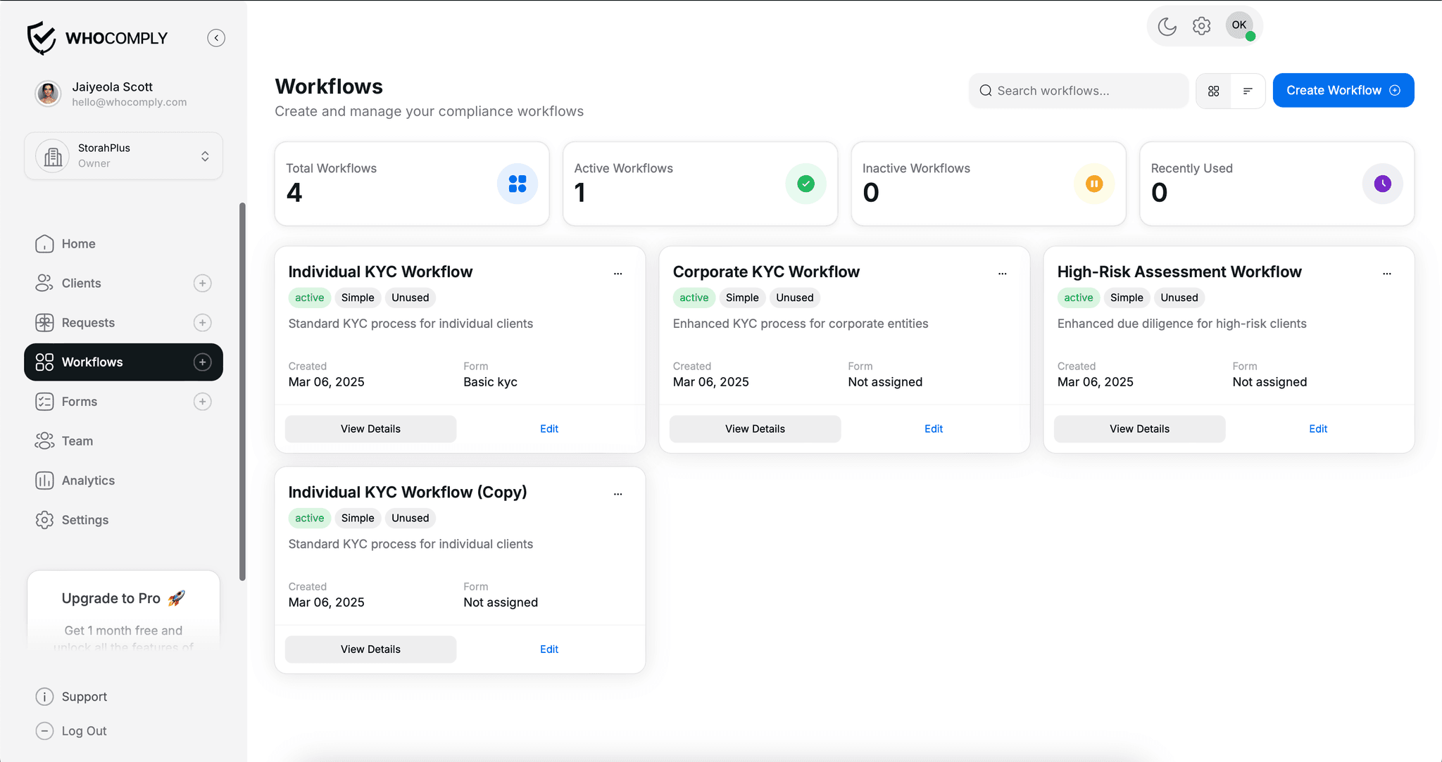 Whocomply Dashboard Preview